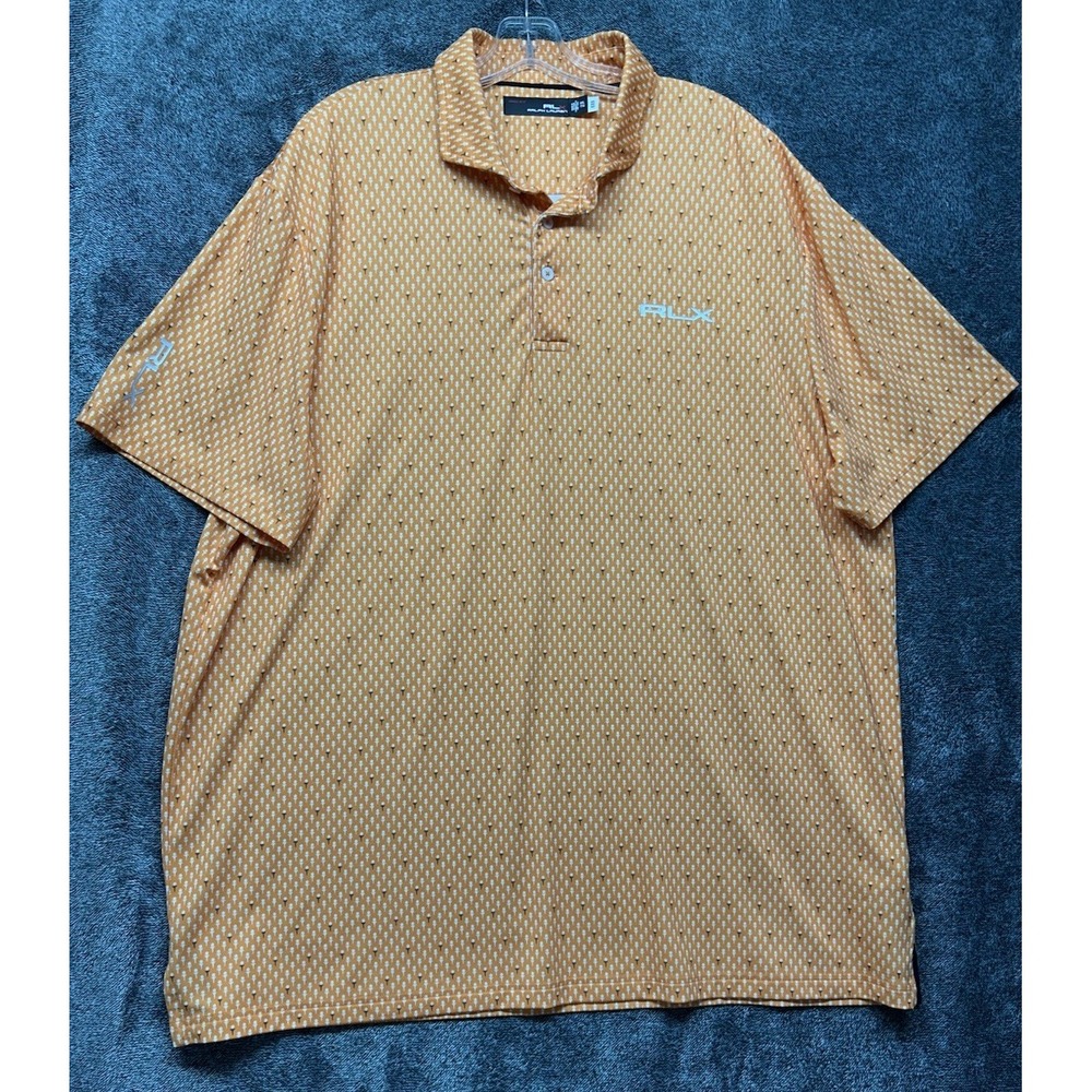 RLX Ralph Lauren Mens Size 2XL Orange Short Sleeve Golf Pin Printed Polo Shirt